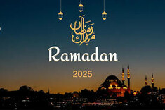 The word Ramadan 2025 in the night sky